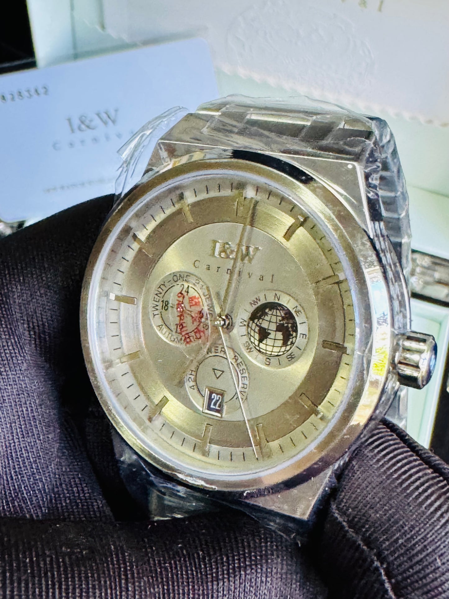 HERMOSO HE INTRINCADO DISEÑO!!!RELOJ I&W AUTOMATICO MECÁNICO-CALENDARIO -42 HORAS DE RESERVA DE CARGA-FECHADOR-DIAL 21 JOYAS 💎 RESISTENTE AL AGUA- ALTA CALIDAD!!! 💯% ORIGINAL