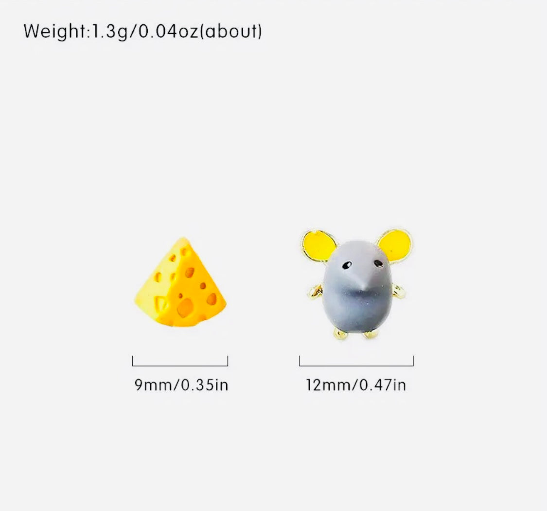 Simpáticos y Originales Aretes asimétricos de Ratón 🐭 con su Quesito Ideal para Regalo 🎁