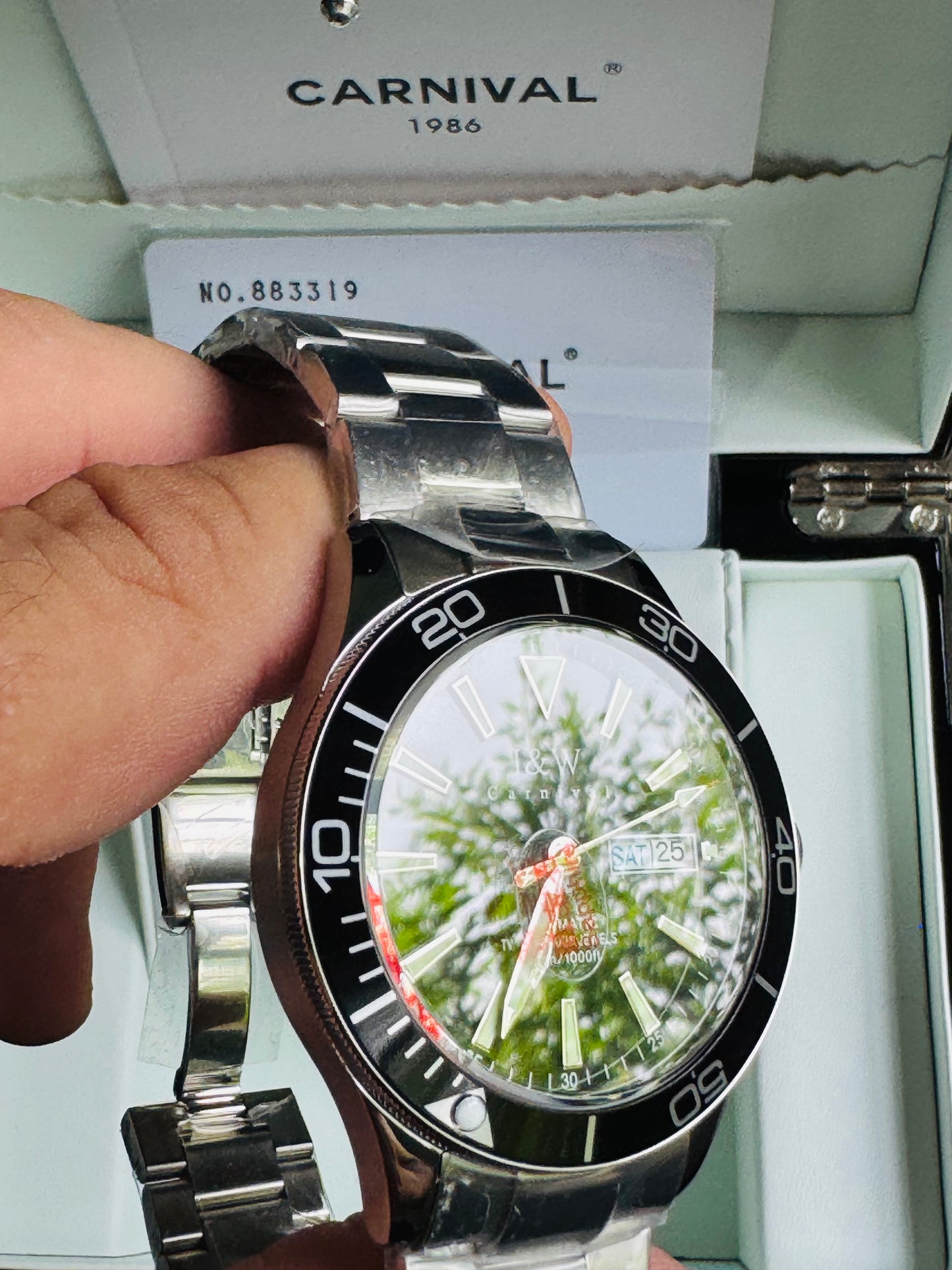 HERMOSO RELOJ AUTOMÁTICO MECÁNICO-BUCEO 1,000 FT-FECHADOR-DÍA SEMANA-CRISTAL ZAFIRO-24 JOYAS 💎-3 ATM -💯% ORIGINAL