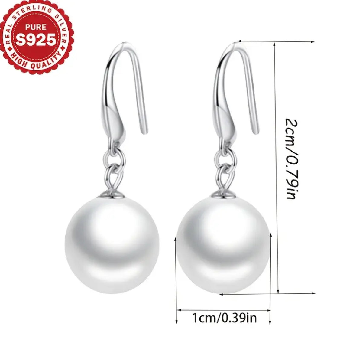 Aretes de Gancho de Perlas- Plata esterlina .925 el regalo perfecto para madres y abuelas, hipoalergénicas a 2.8G.