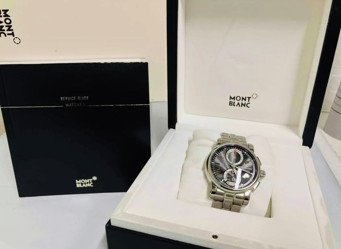 RELOJ MONT BLANC

-MEISTERSTUCK

AUTOMÁTICO MECÁNICO

CRISTAL ZAFIRO-

25 JOYAS

MÚLTIPLES COMPLICACIONES -

FECHADOR -

CRONÓMETRO -

CRONOGAFO-

FECHADOR-

CALENDARIO-

DIA DE LA SEMANA-

ETC -100%

ORIGINAL CAJA PAPELES