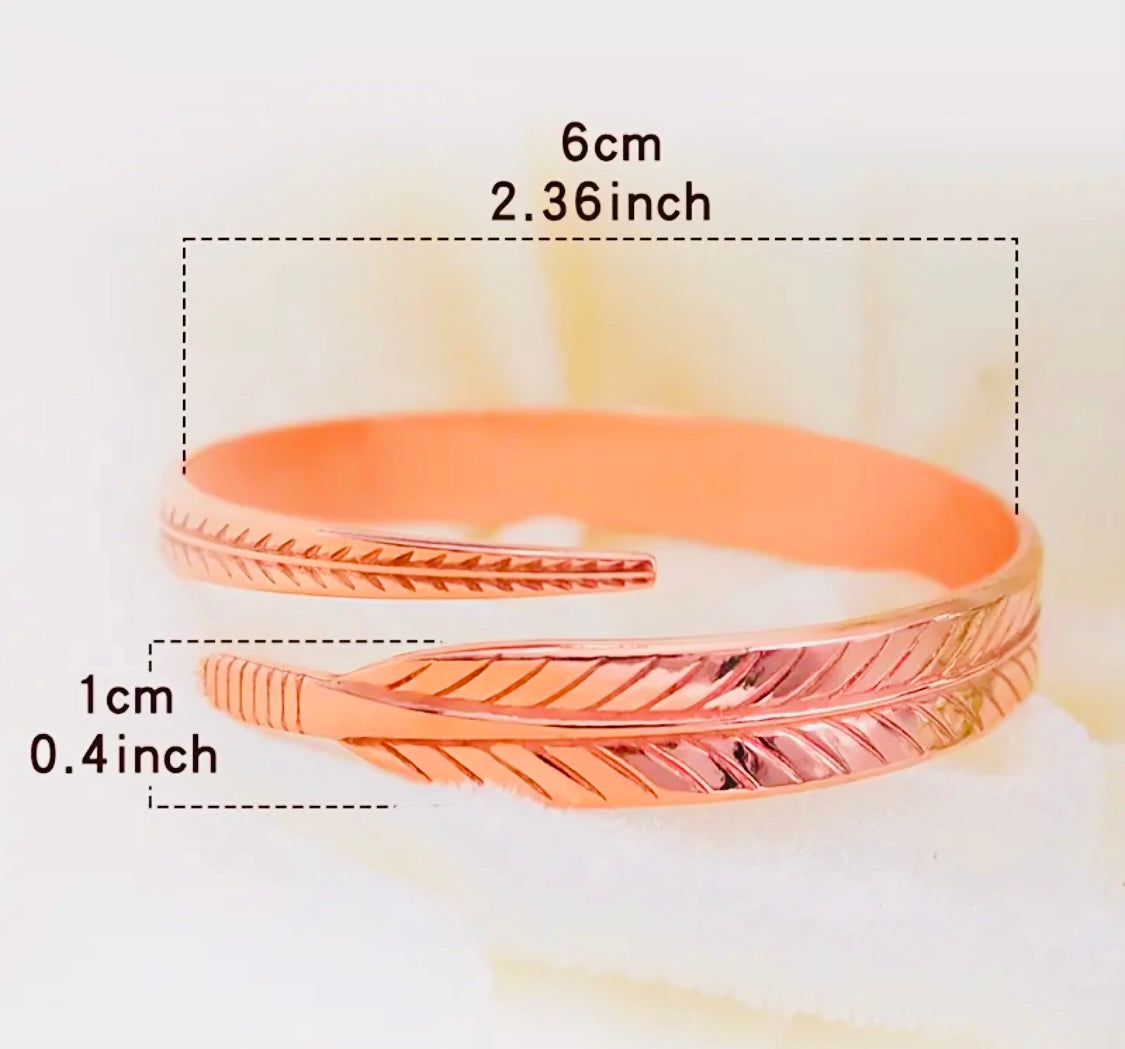 Hermosa Esclava de Cobre en Forma de  Pluma Unitallas- Unisex - Hipoalergenica Perfecto para Regalo