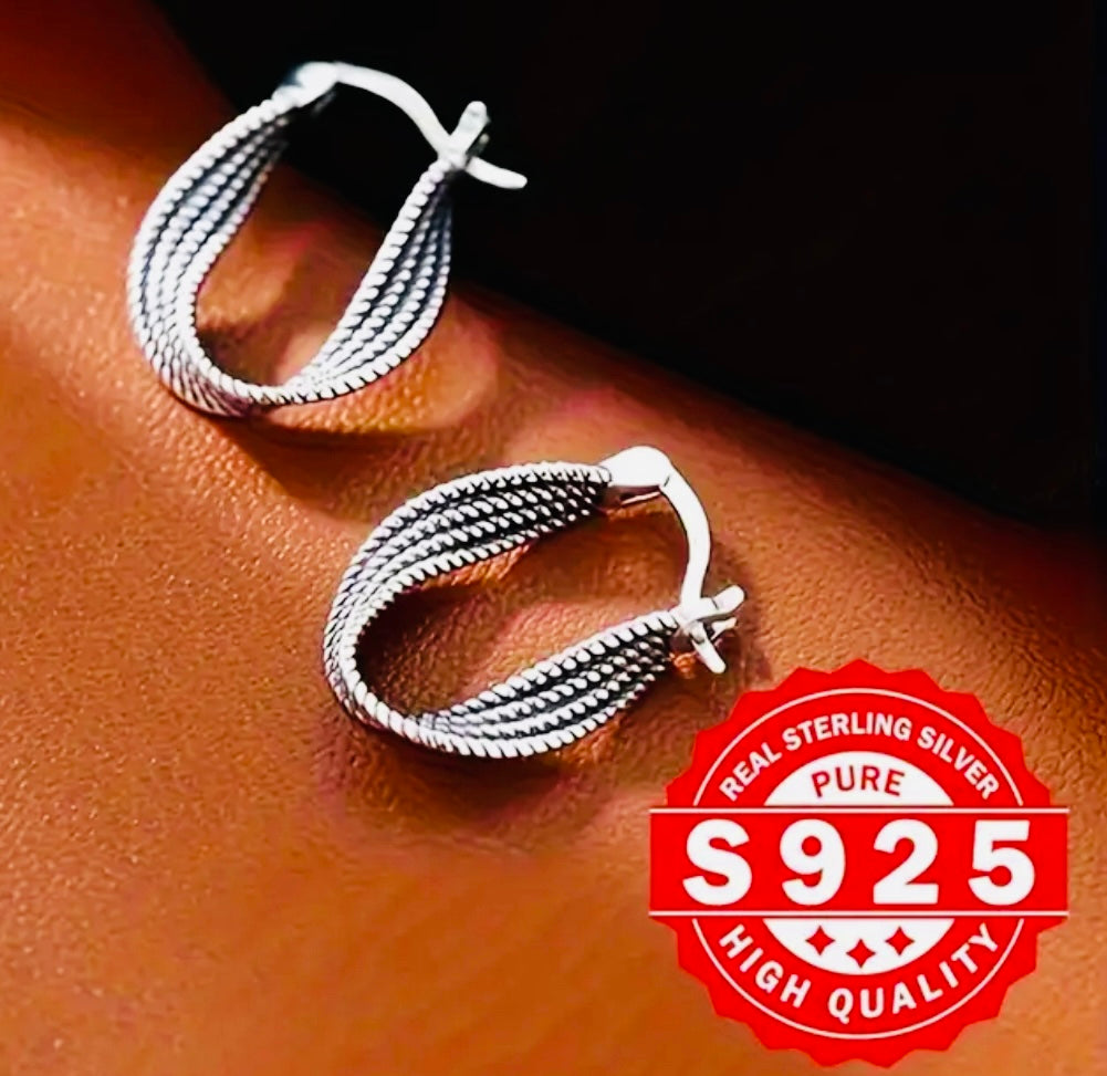 Arete de Aro Vintage Royal Twist, Plata de Ley 925, Bañado en Platino, Hipoalergénico, Diseño Trenzado Único, Regalo Perfecto para Mujeres - Adecuado para Acción de Gracias y Todas las Ocasiones!