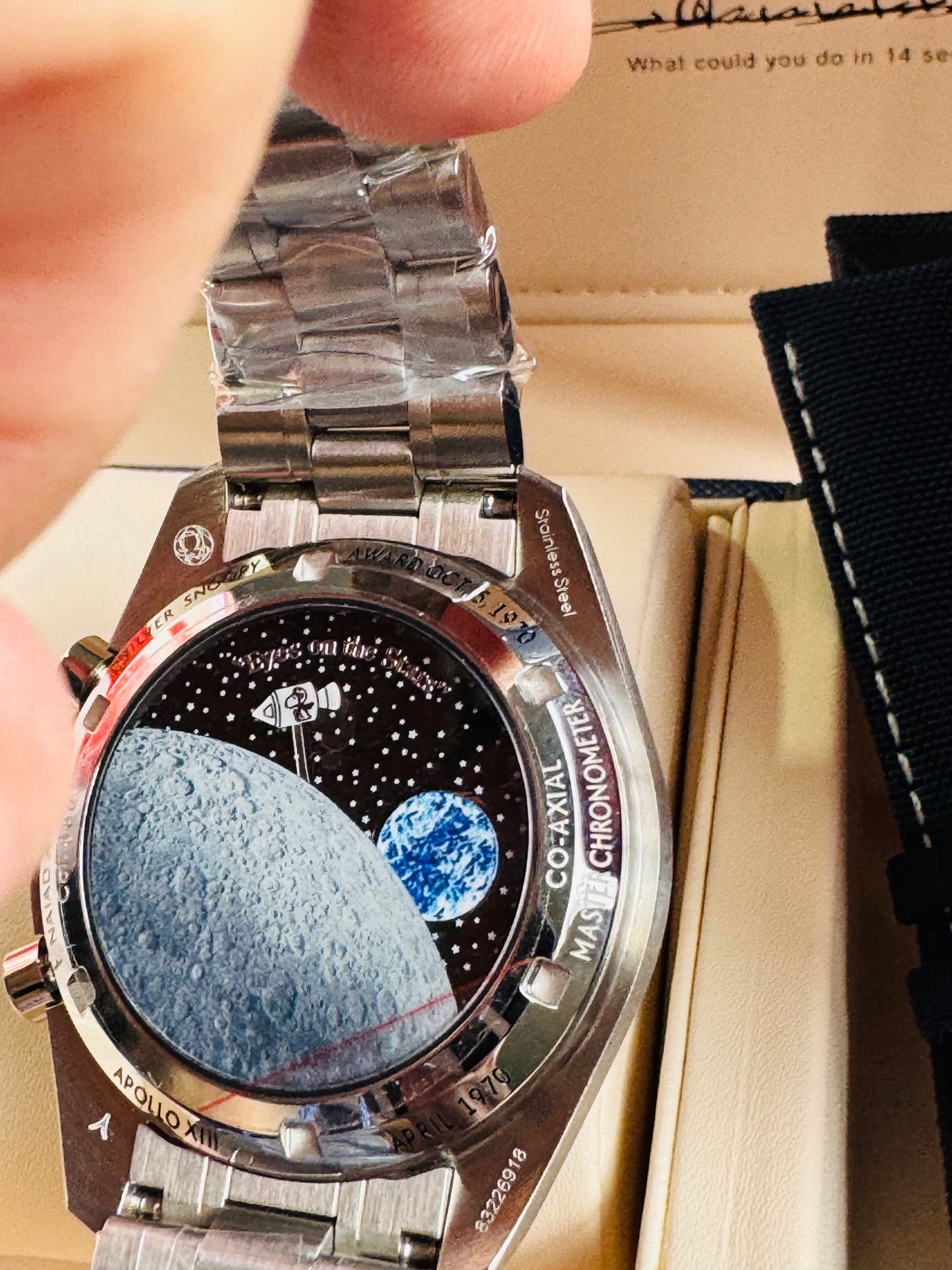MÁXIMO LUJO!!! ESPECTACULAR DISEÑO OMEGA APOLLO XIlI- AUTOMÁTICO MECÁNICO-SPEED MASTER-PROFESSIONAL-EYES ON THE STARS- ORIGINAL MOVIMIENTO MECÁNICO TIERRA Y CÁPSULA ESPACIAL SNOOPY APOLLO XIII