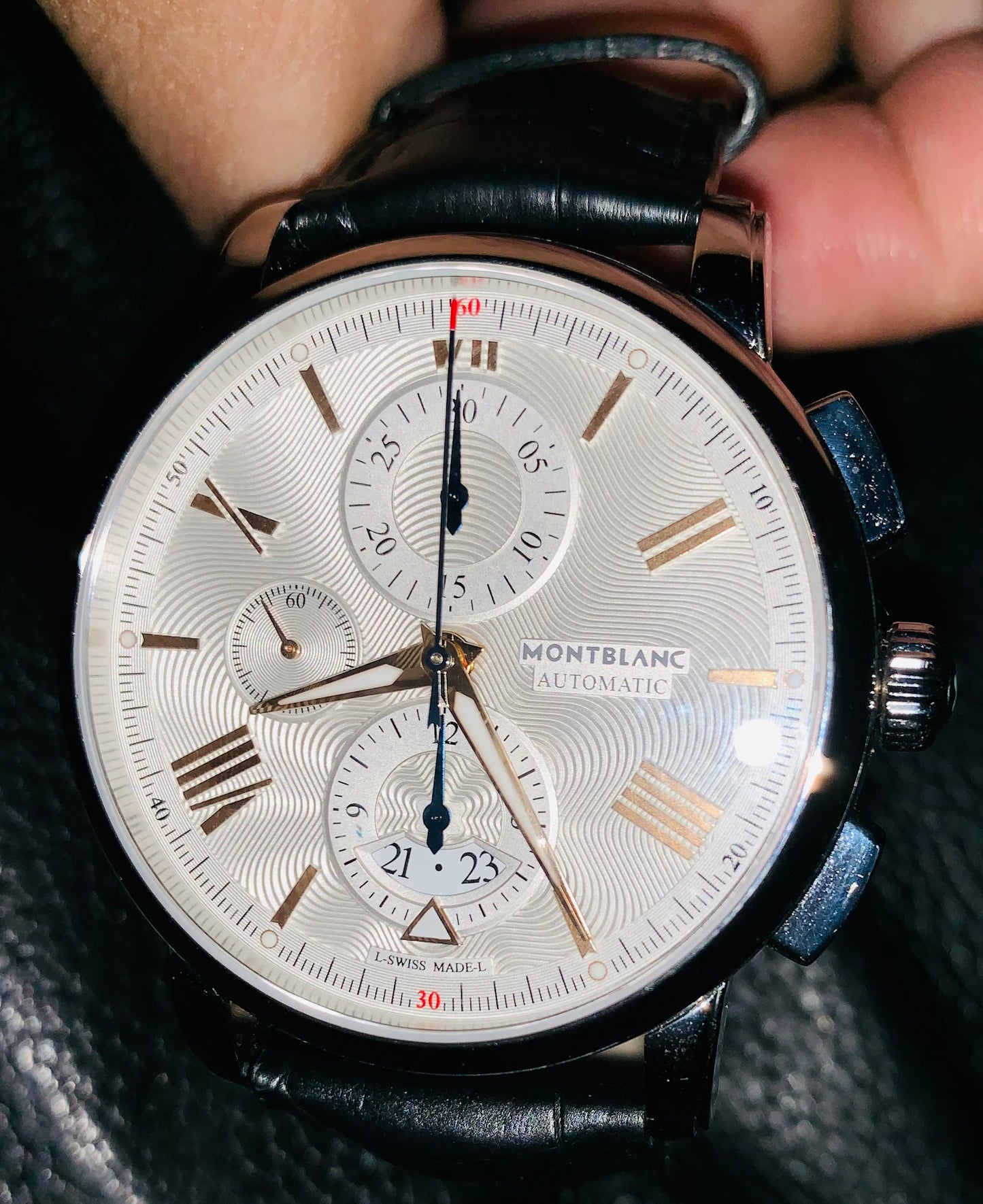 Máxima Elegancia Reloj 💯% Original Automático Mecánico Star Light! 25 Joyas 💎 Carátula Texturizada Blanca Manecillas Y Diales en Oro 18K Cronógrafo-Cronómetro- Fechador-Etcétera