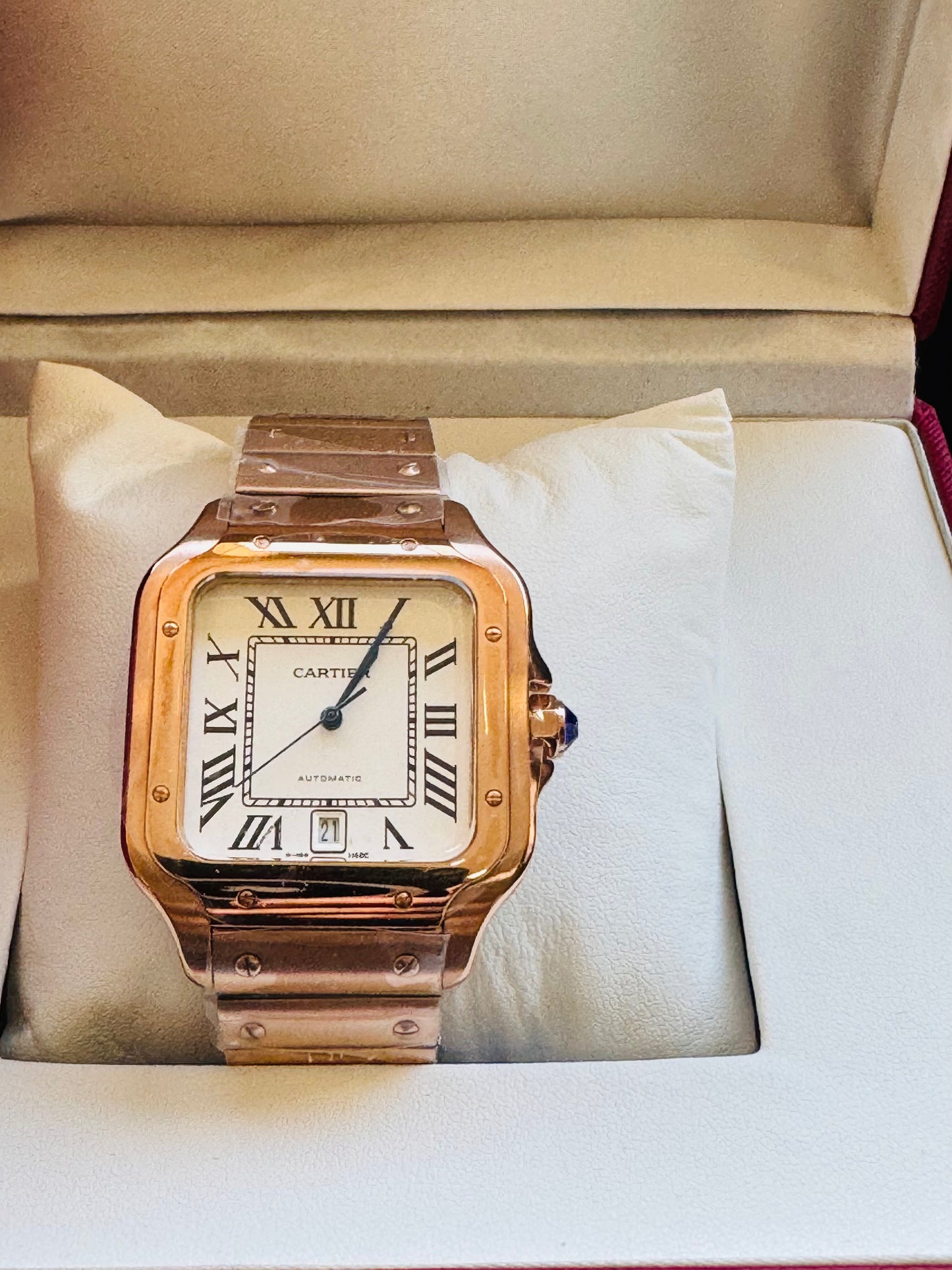 MÁXIMO LUJO ATEMPORAL RELOJ CARTIER SANTOS TONO ORO ROSADO AUTOMÁTICO-MECÁNICO- FECHADOR-ALTA CALIDAD-PRECIO A TRATAR