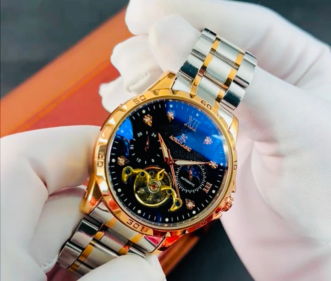 Impresionante Reloj Automático Mecánico Tourbillon 5 Complicaciones 💯% Original-Circonias Etcétera