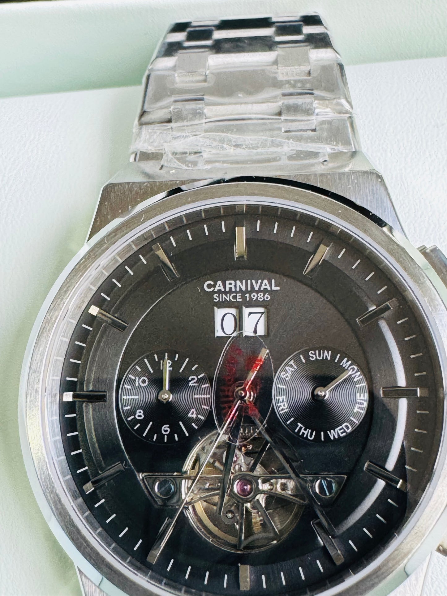 RELOJ I&W AUTOMATICO MECÁNICO-VENTANA TOURBILLON-CALENDARIO  MES-SEMANA-FECHADOR- HORAS PEQUEÑO DIAL JOYAS 💎 RESISTENTE AL AGUA- ALTA CALIDAD!!! 💯% ORIGINAL