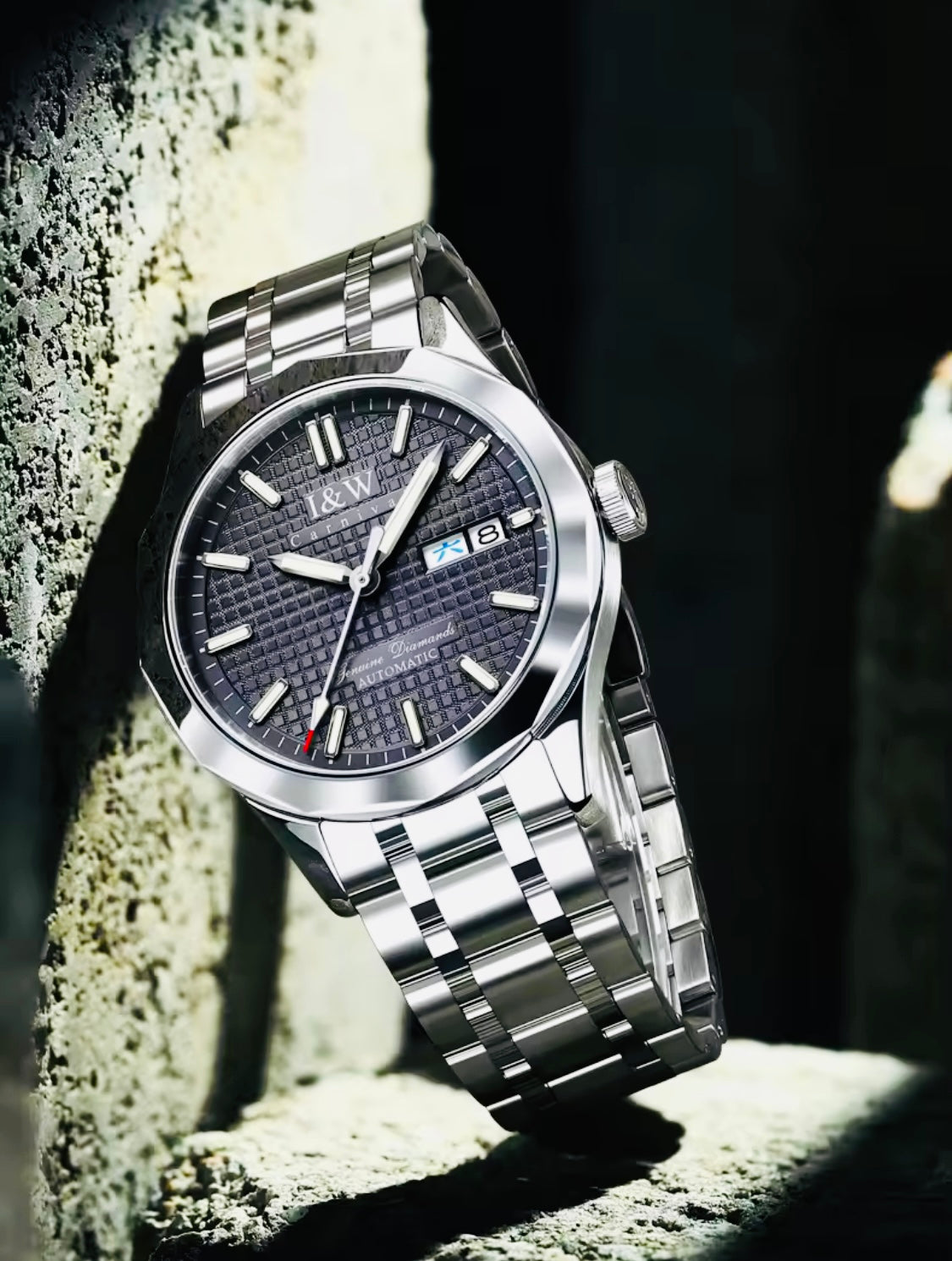 IMPRESIONANTE RELOJ AUTOMÁTICO MECÁNICO I&W - TUNGSTENO-24 JOYAS 💎-FECHADOR-CRYSTAL ZAFIRO-MOVIMIENTO SUIZO- 💯% ORIGINAL