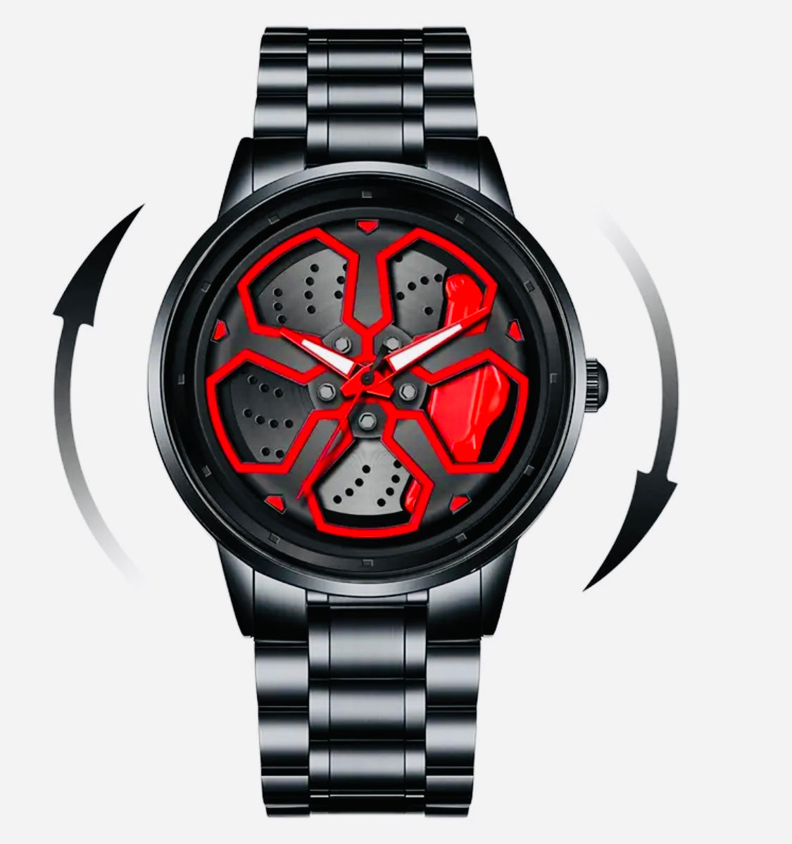 Reloj de Rin Giratorio Acero Inoxidable Movimiento de Cuarzo Disponible en Rojo-Amarillo y Negro