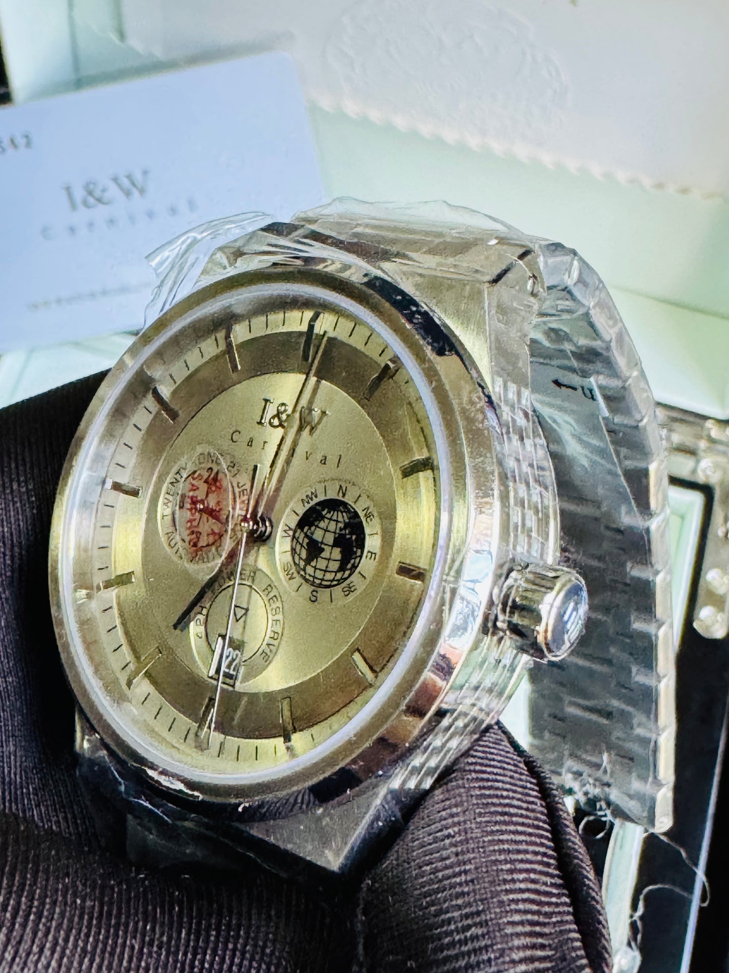 HERMOSO HE INTRINCADO DISEÑO!!!RELOJ I&W AUTOMATICO MECÁNICO-CALENDARIO -42 HORAS DE RESERVA DE CARGA-FECHADOR-DIAL 21 JOYAS 💎 RESISTENTE AL AGUA- ALTA CALIDAD!!! 💯% ORIGINAL