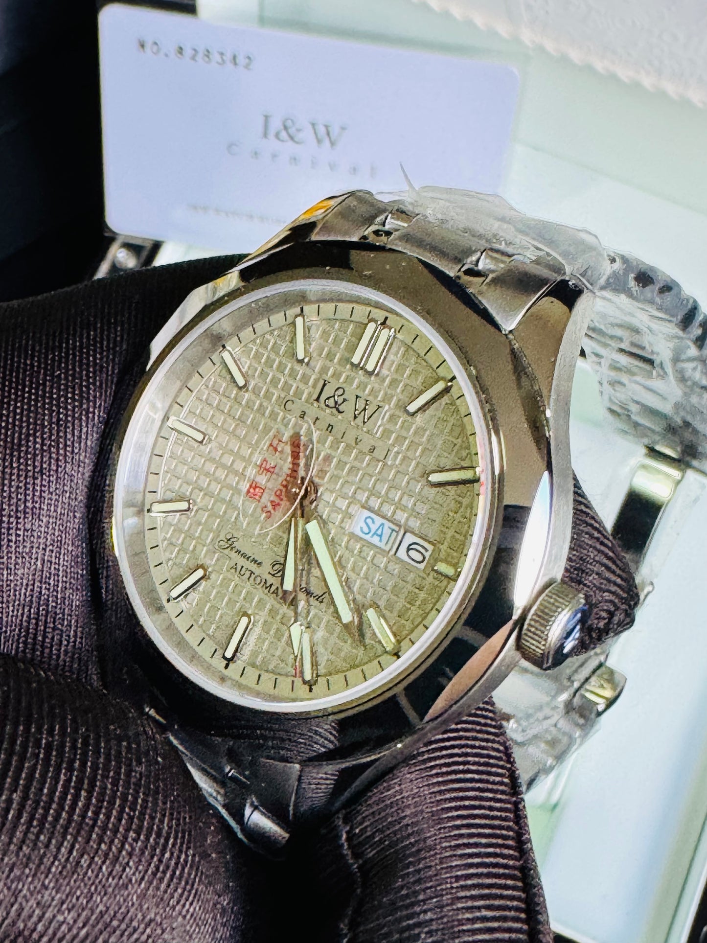 HERMOSO y ELEGANTE DISEÑO I&W AUTOMATICO- CRISTAL ZAFIRO-LUMINOSO-FECHADOR-DÍA DE LA SEMANA 💯% ORIGINAL