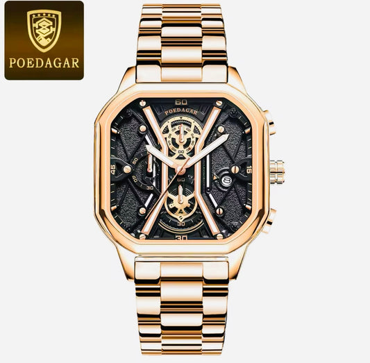 Reloj de pulsera de cuarzo para hombre, cronógrafo luminoso de lujo, resistente al agua, con esfera cuadrada, Pulso de Acero Inoxidable 💯% Original Disponible en Dorado y Negro