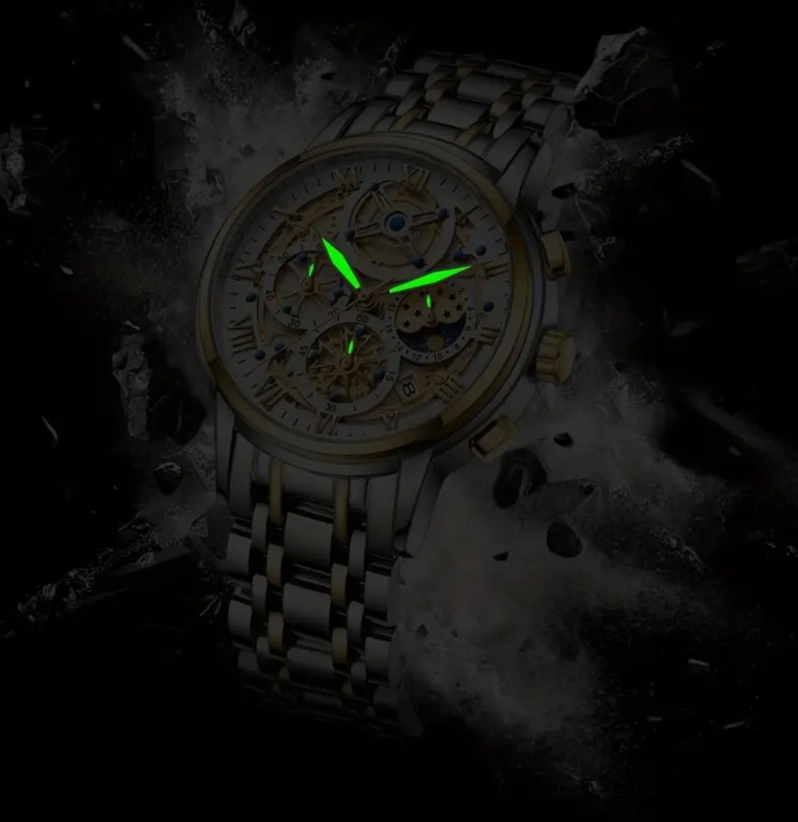 Hermoso Reloj Skeleton Multifuncional con Movimiento de Cuarzo Gran Diseño y Calidad 💯% Original