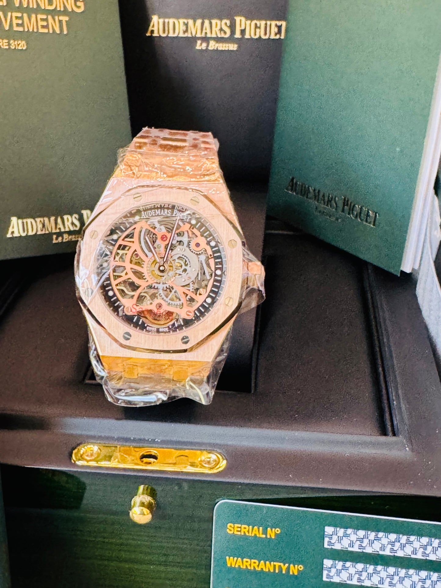 MÁXIMO LUJO IMPRESIONANTE RELOJ AUTOMÁTICO MECÁNICO SKELETON AUDEMARS P. CON DOBLE TOURBILLON!TOP QUALITY