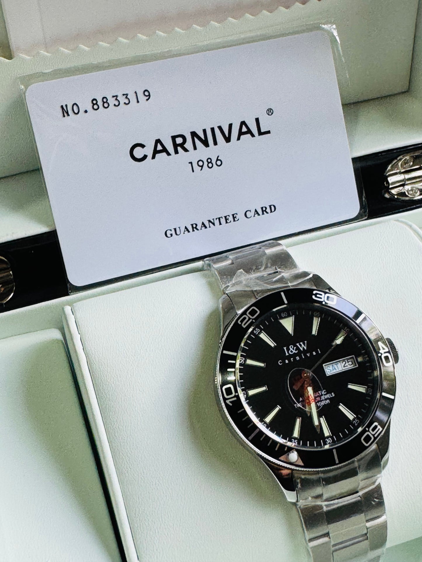HERMOSO RELOJ AUTOMÁTICO MECÁNICO-BUCEO 1,000 FT-FECHADOR-DÍA SEMANA-CRISTAL ZAFIRO-24 JOYAS 💎-3 ATM -💯% ORIGINAL